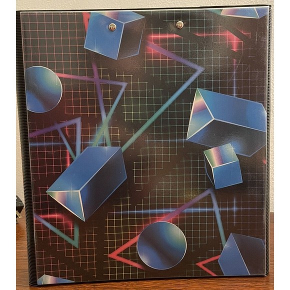 NEW Vtg Style Retro 80s 90s Mead Trapper Keeper 1" Round 3 Ring Binder 3D Shapes - Picture 6 of 7